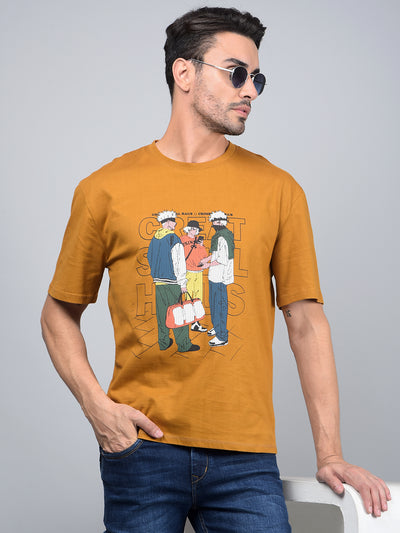 Mustard Graphic Print 100% Cotton T-Shirt-Men T-Shirts-Crimsoune Club
