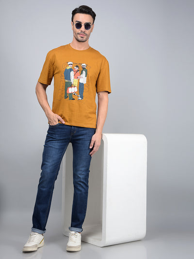Mustard Graphic Print 100% Cotton T-Shirt-Men T-Shirts-Crimsoune Club