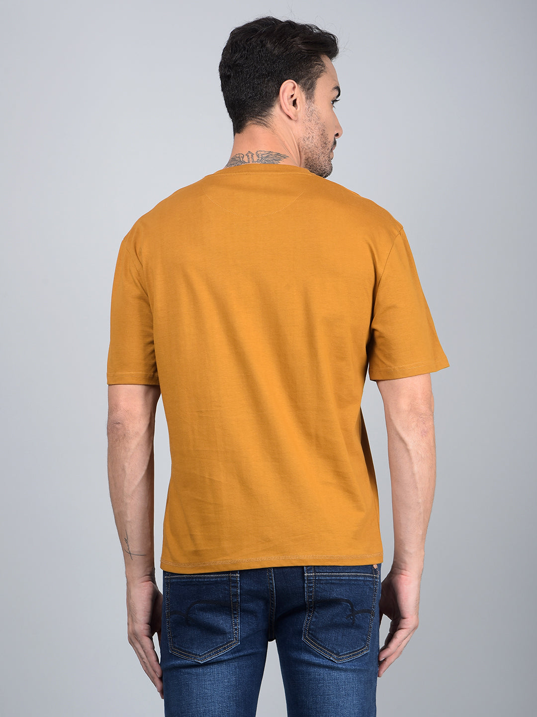 Mustard Graphic Print 100% Cotton T-Shirt-Men T-Shirts-Crimsoune Club