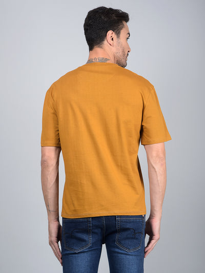 Mustard Graphic Print 100% Cotton T-Shirt-Men T-Shirts-Crimsoune Club