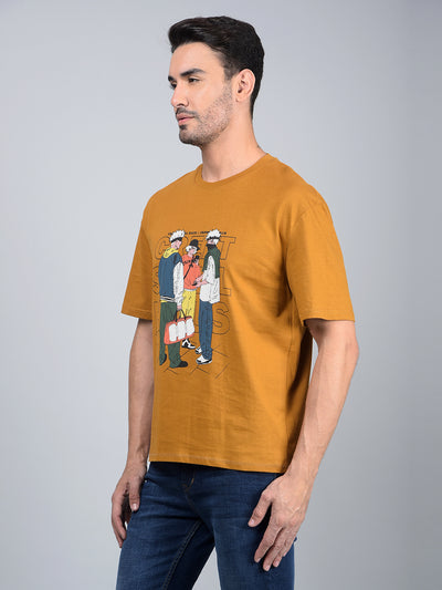 Mustard Graphic Print 100% Cotton T-Shirt-Men T-Shirts-Crimsoune Club