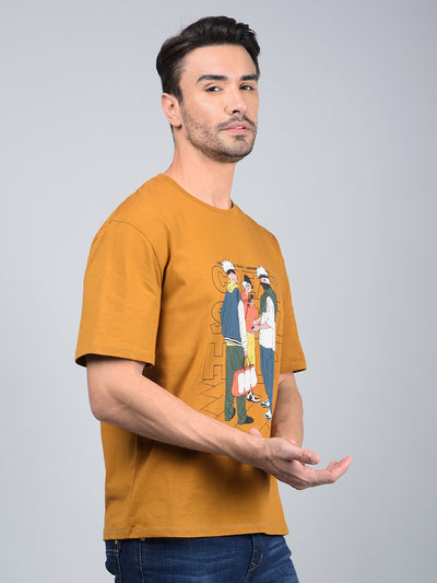 Mustard Graphic Print 100% Cotton T-Shirt-Men T-Shirts-Crimsoune Club