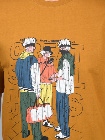 Mustard Graphic Print 100% Cotton T-Shirt-Men T-Shirts-Crimsoune Club