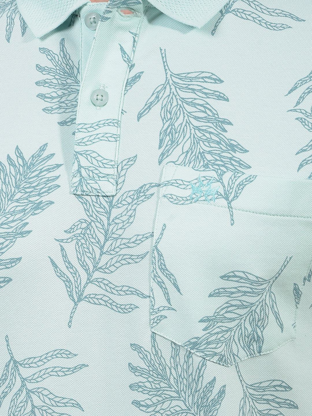Green Floral Print Polo Neck T-Shirt-Men T-Shirts-Crimsoune Club