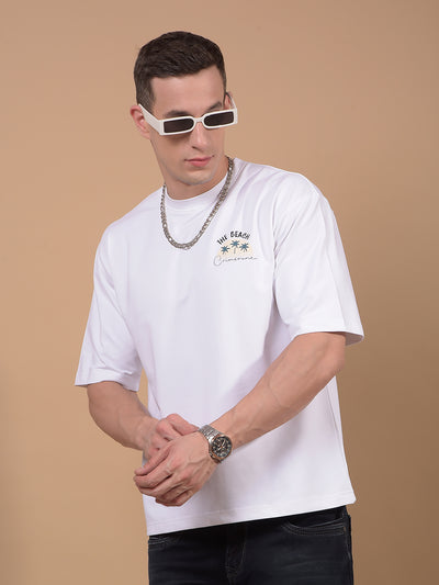 White Graphic Print T-Shirt-Men T-Shirts-Crimsoune Club