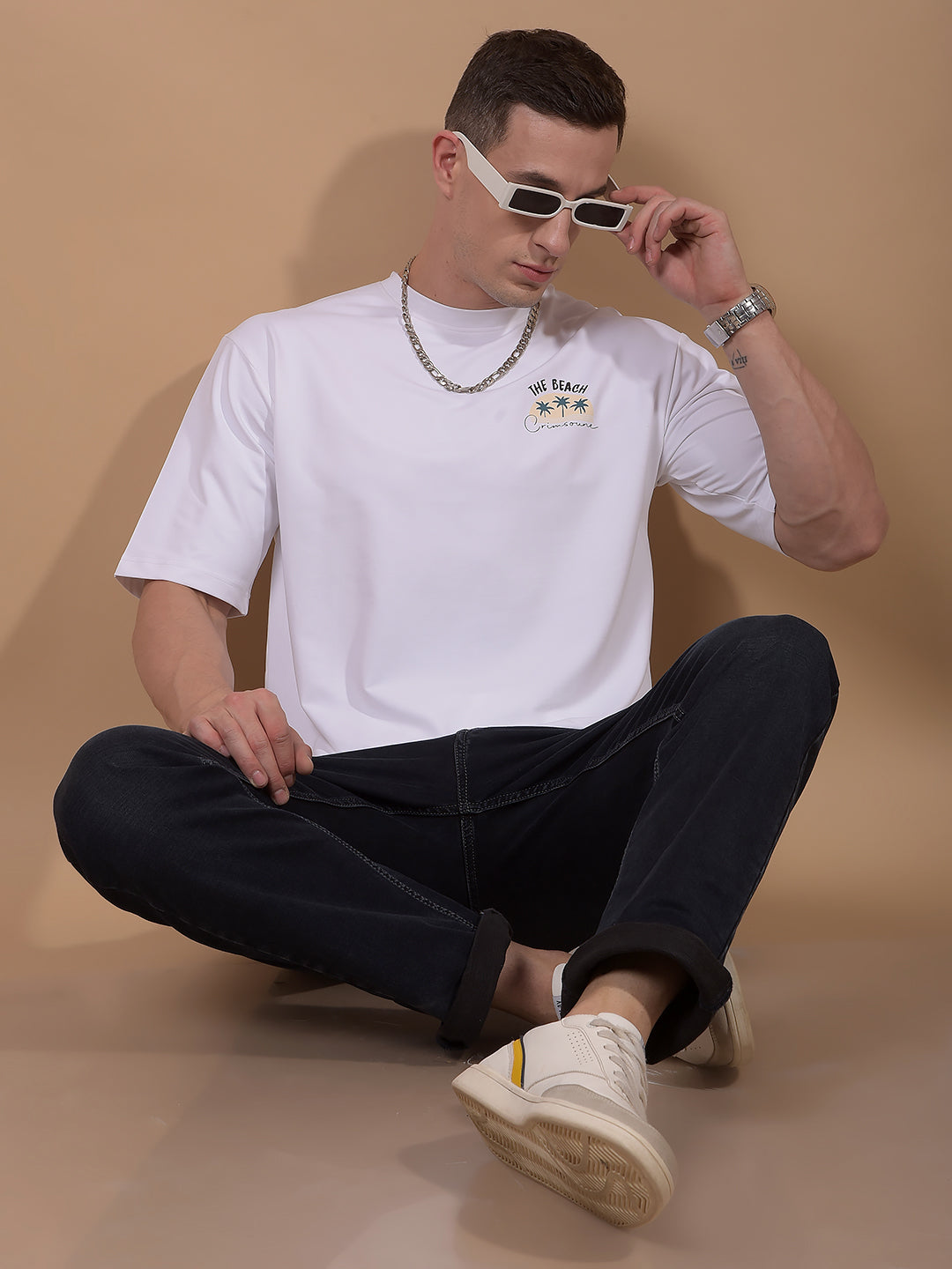 White Graphic Print T-Shirt-Men T-Shirts-Crimsoune Club