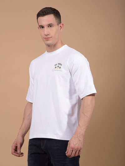 White Graphic Print T-Shirt-Men T-Shirts-Crimsoune Club