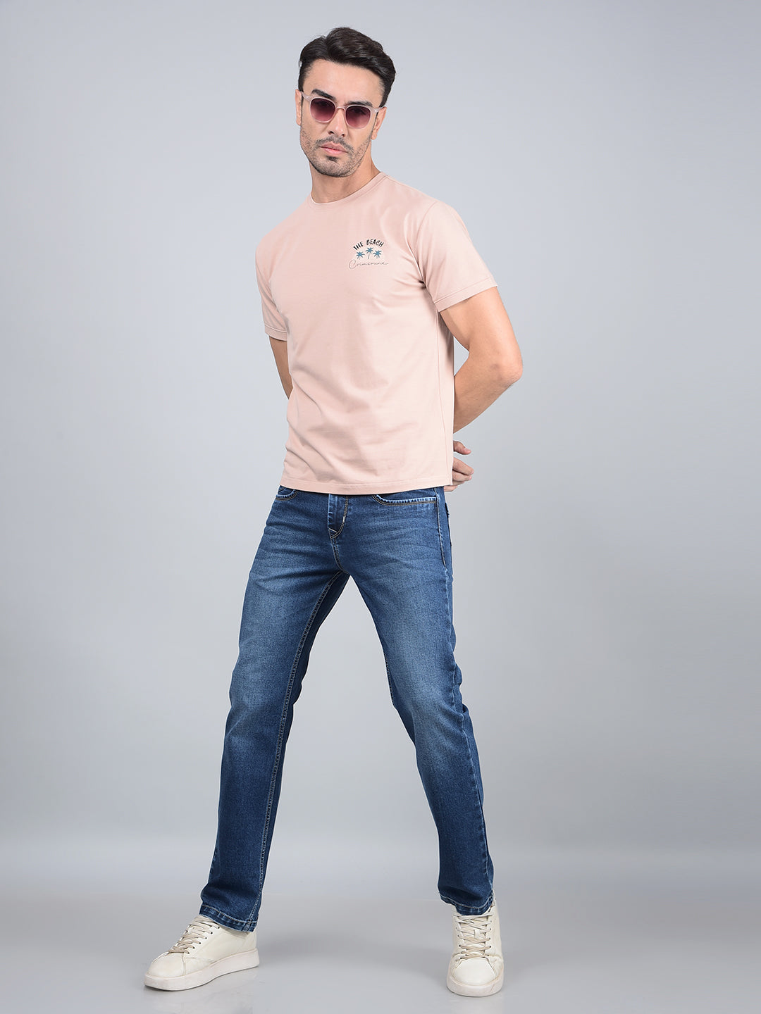 Peach Graphic Print T-Shirt-Men T-Shirts-Crimsoune Club