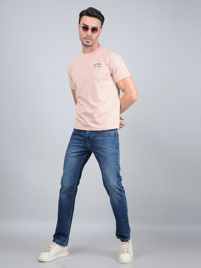 Peach Graphic Print T-Shirt-Men T-Shirts-Crimsoune Club