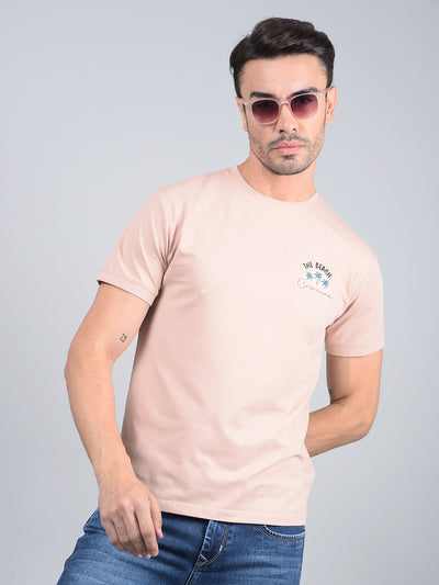 Peach Graphic Print T-Shirt-Men T-Shirts-Crimsoune Club