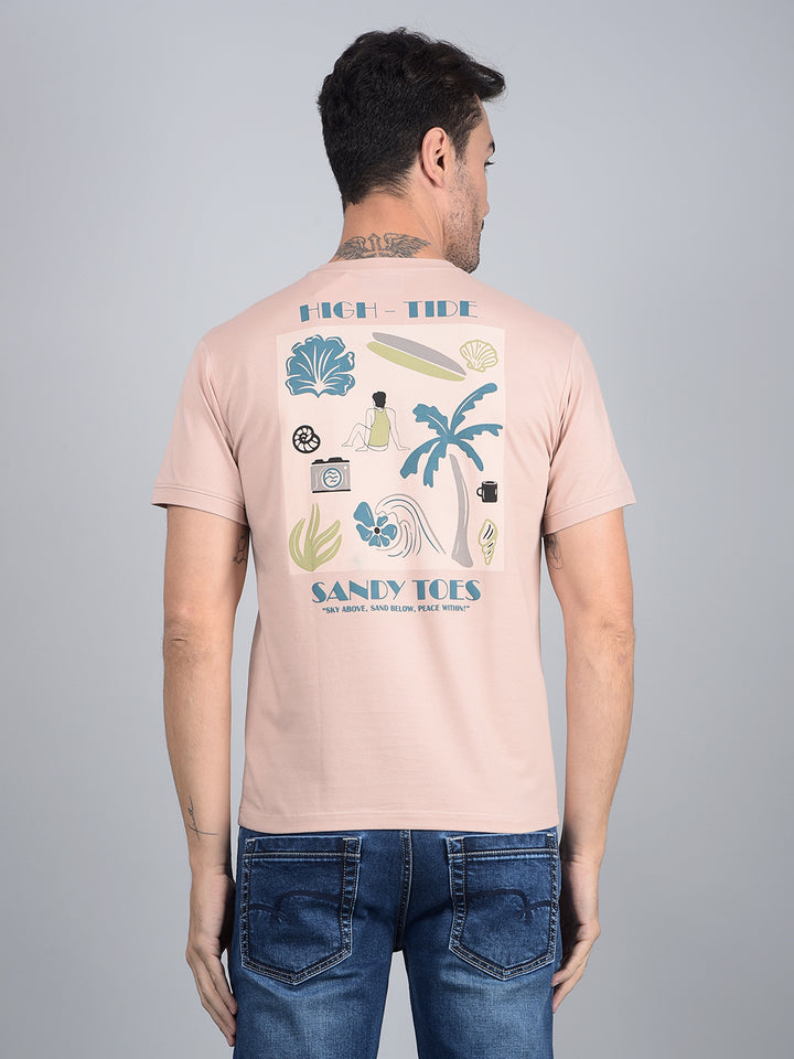 Peach Graphic Print T-Shirt-Men T-Shirts-Crimsoune Club