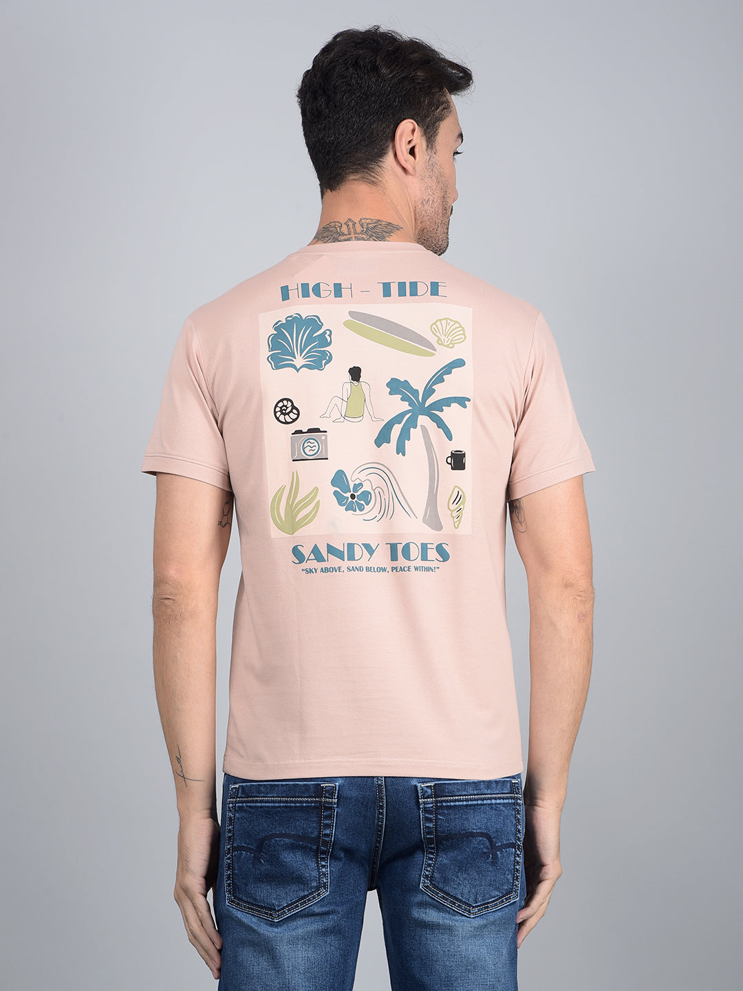 Peach Graphic Print T-Shirt-Men T-Shirts-Crimsoune Club