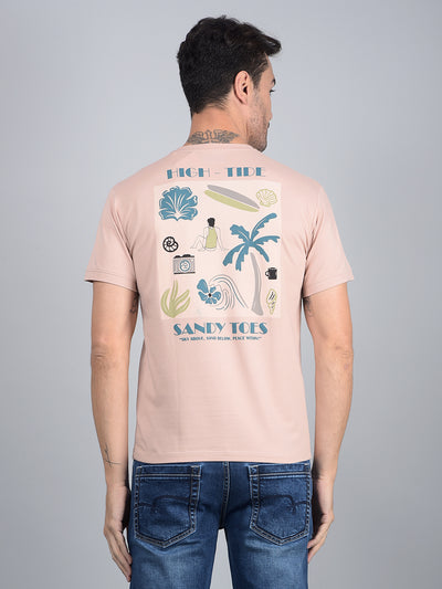 Peach Graphic Print T-Shirt-Men T-Shirts-Crimsoune Club