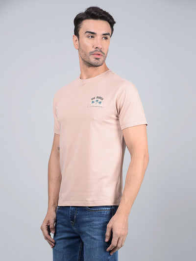 Peach Graphic Print T-Shirt-Men T-Shirts-Crimsoune Club