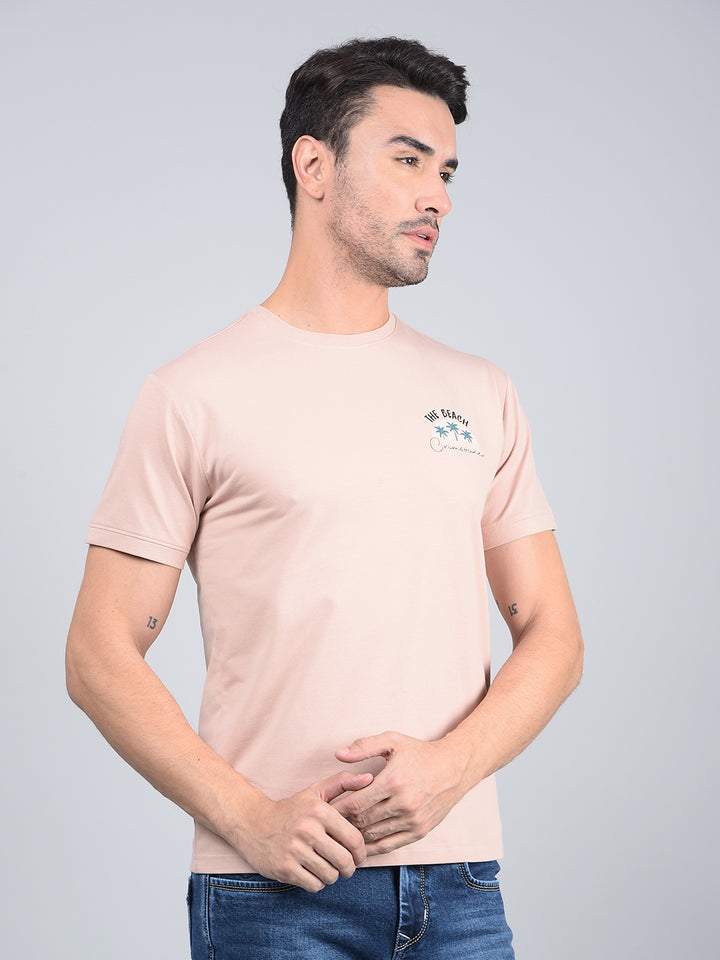Peach Graphic Print T-Shirt-Men T-Shirts-Crimsoune Club
