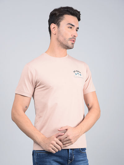 Peach Graphic Print T-Shirt-Men T-Shirts-Crimsoune Club