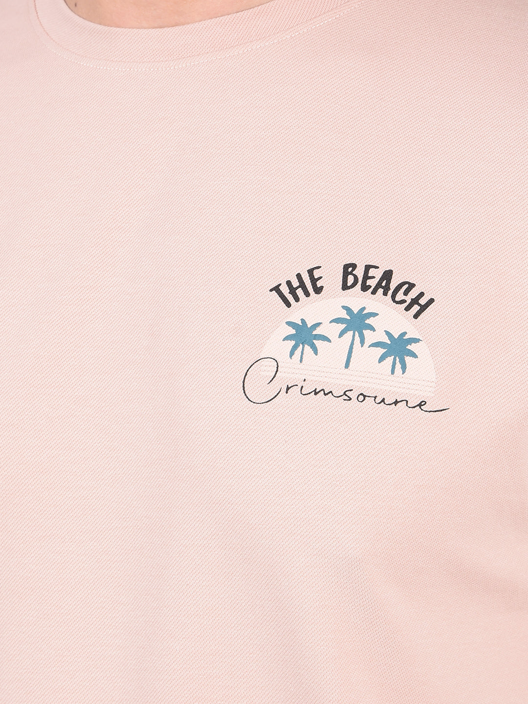 Peach Graphic Print T-Shirt-Men T-Shirts-Crimsoune Club