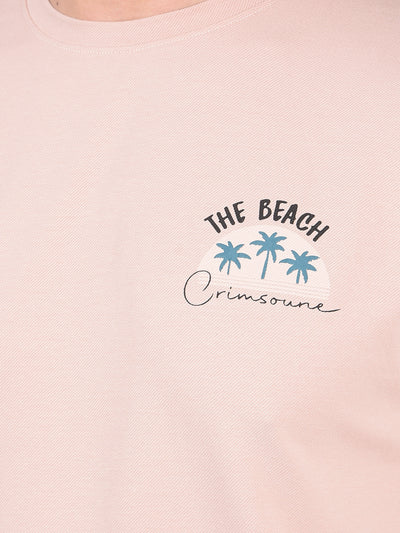 Peach Graphic Print T-Shirt-Men T-Shirts-Crimsoune Club