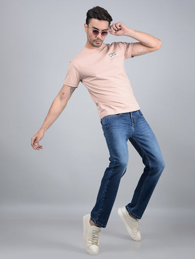 Peach Graphic Print T-Shirt-Men T-Shirts-Crimsoune Club