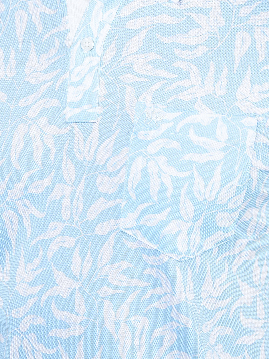 Blue Floral Print Polo-Neck T-Shirt-Men T-Shirts-Crimsoune Club