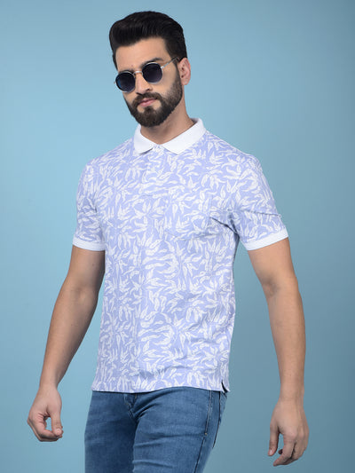 Purple Floral Print Polo-Neck T-Shirt-Men T-Shirts-Crimsoune Club