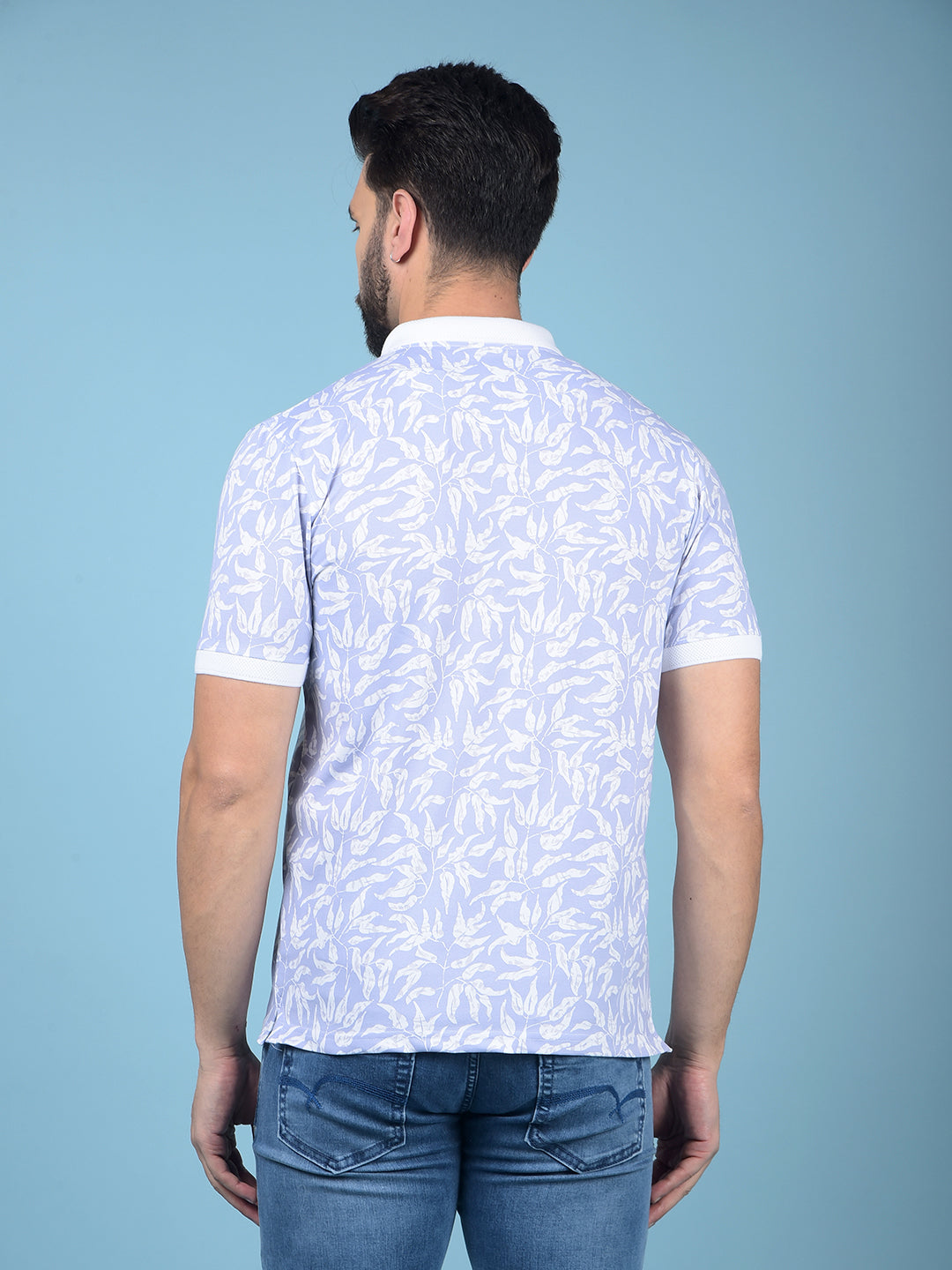 Purple Floral Print Polo-Neck T-Shirt-Men T-Shirts-Crimsoune Club