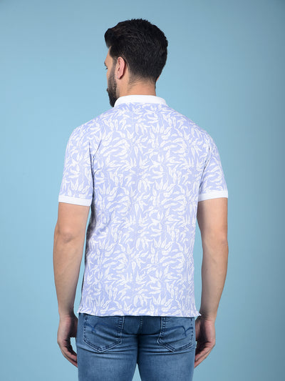 Purple Floral Print Polo-Neck T-Shirt-Men T-Shirts-Crimsoune Club
