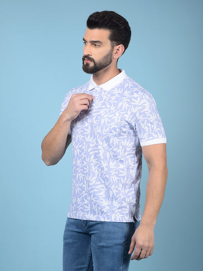 Purple Floral Print Polo-Neck T-Shirt-Men T-Shirts-Crimsoune Club
