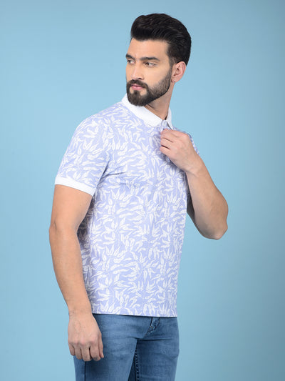 Purple Floral Print Polo-Neck T-Shirt-Men T-Shirts-Crimsoune Club
