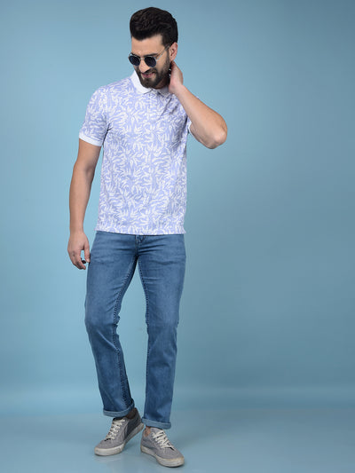 Purple Floral Print Polo-Neck T-Shirt-Men T-Shirts-Crimsoune Club
