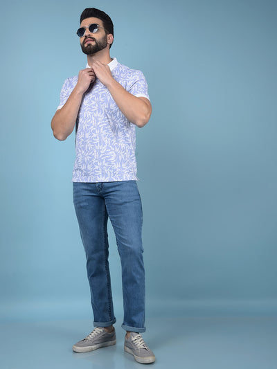 Purple Floral Print Polo-Neck T-Shirt-Men T-Shirts-Crimsoune Club