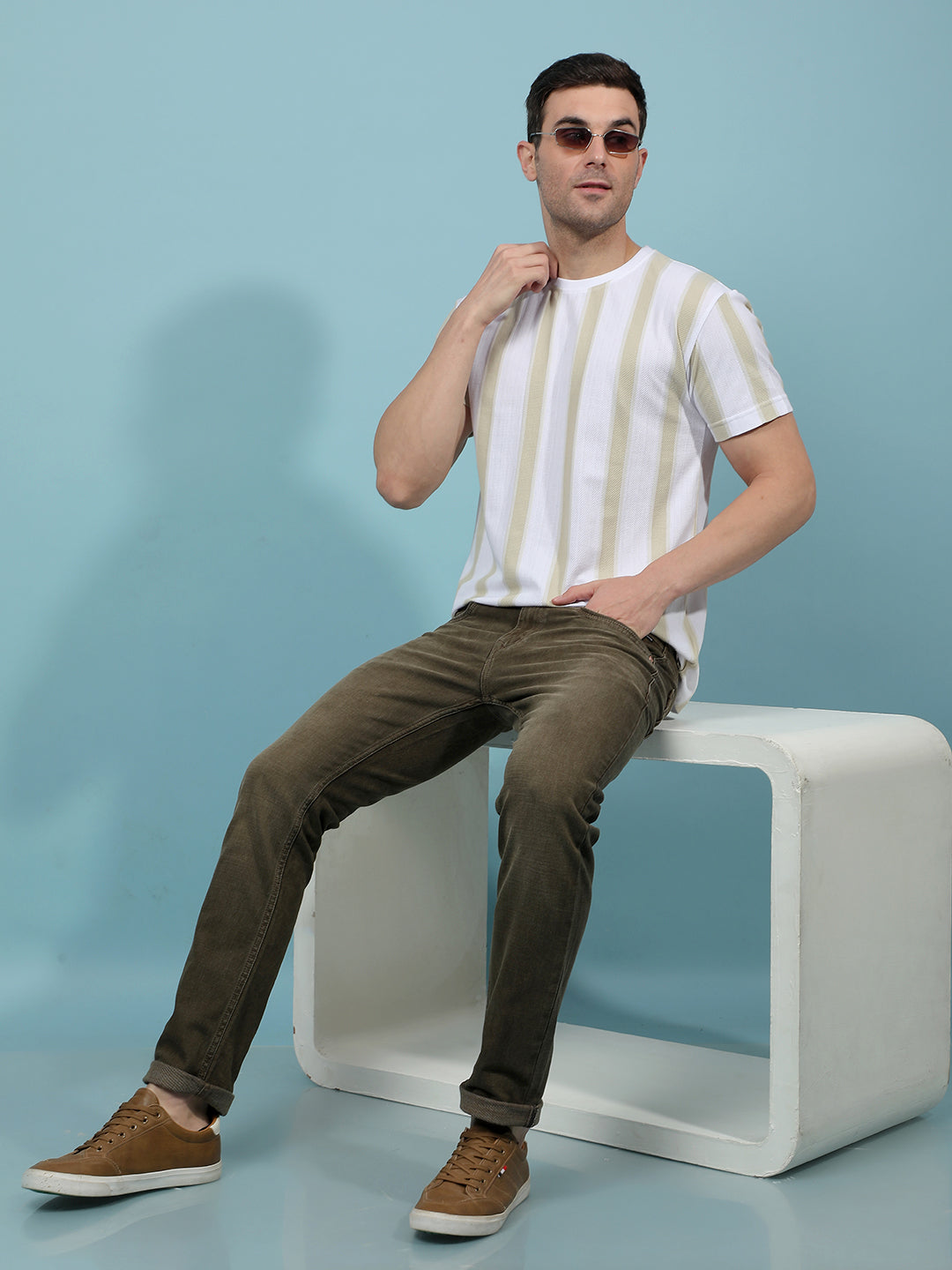 Green Vertical Stripes T-Shirt-Men T-Shirts-Crimsoune Club