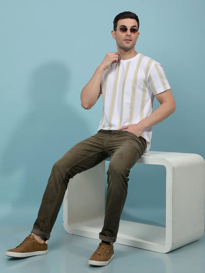Green Vertical Stripes T-Shirt-Men T-Shirts-Crimsoune Club