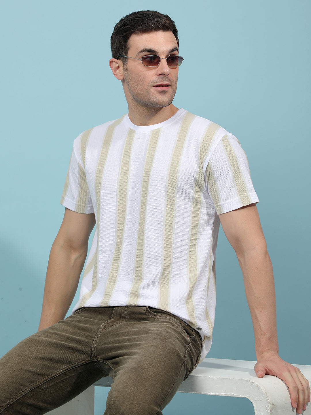 Green Vertical Stripes T-Shirt-Men T-Shirts-Crimsoune Club
