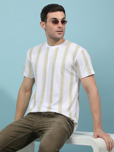 Green Vertical Stripes T-Shirt-Men T-Shirts-Crimsoune Club