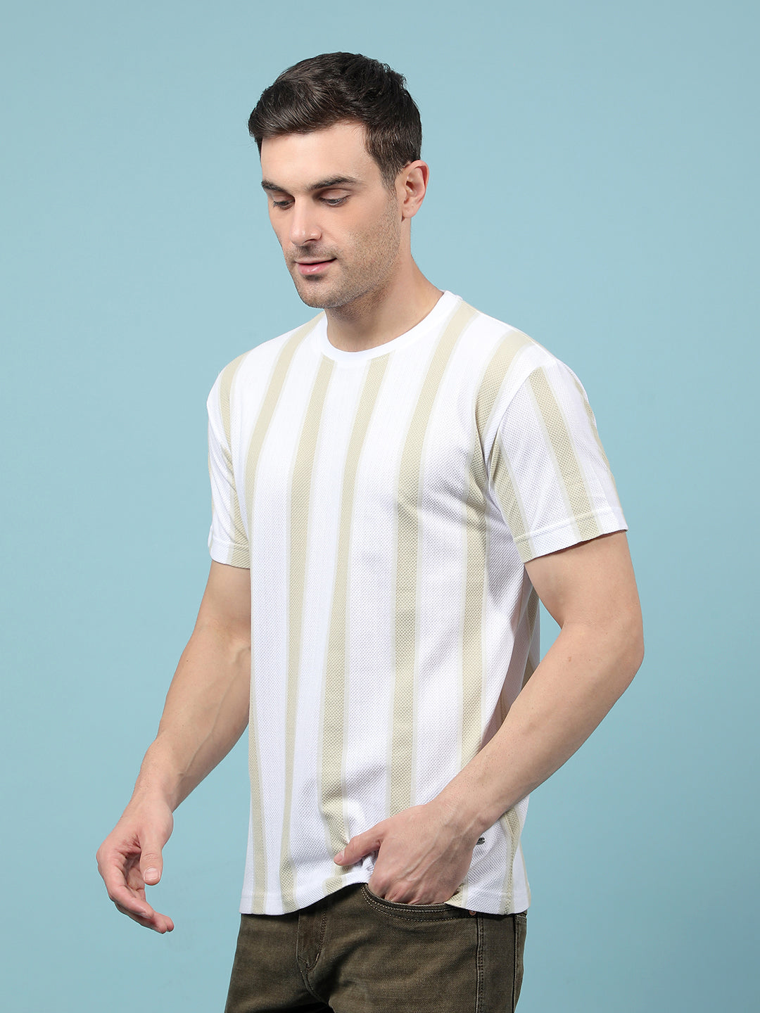 Green Vertical Stripes T-Shirt-Men T-Shirts-Crimsoune Club