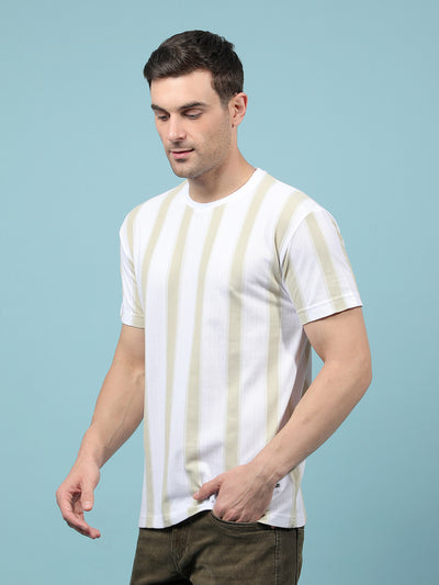 Green Vertical Stripes T-Shirt-Men T-Shirts-Crimsoune Club