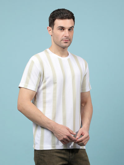 Green Vertical Stripes T-Shirt-Men T-Shirts-Crimsoune Club