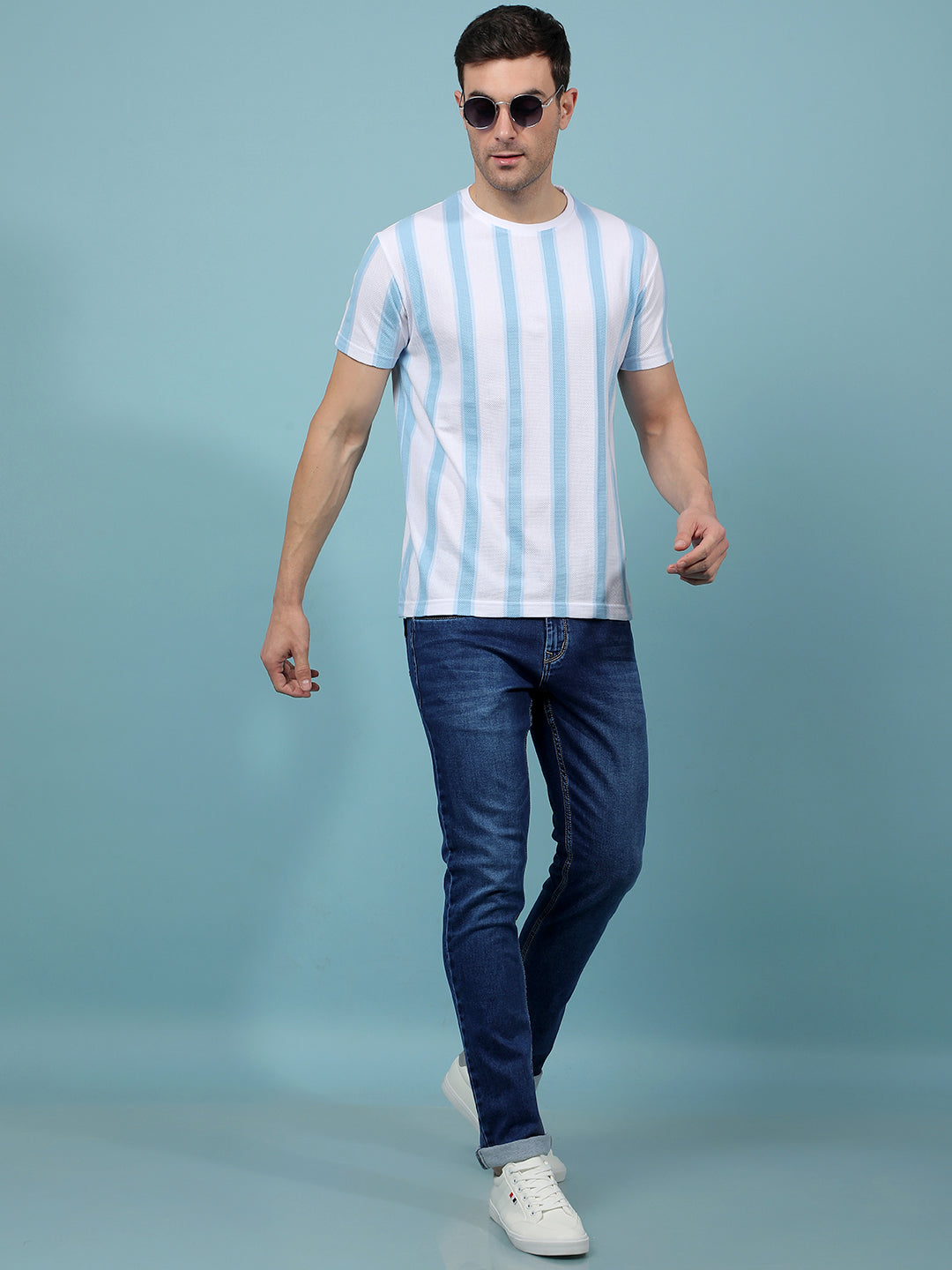 Blue Vertical Stripes T-Shirt-Men T-Shirts-Crimsoune Club
