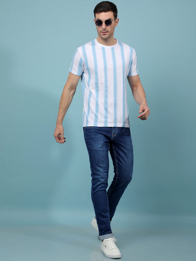Blue Vertical Stripes T-Shirt-Men T-Shirts-Crimsoune Club