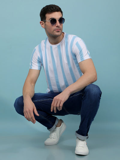 Blue Vertical Stripes T-Shirt-Men T-Shirts-Crimsoune Club