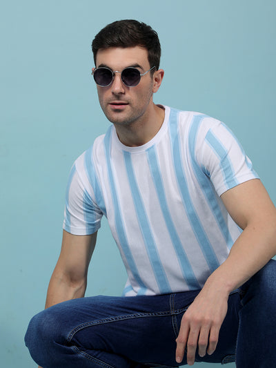 Blue Vertical Stripes T-Shirt-Men T-Shirts-Crimsoune Club
