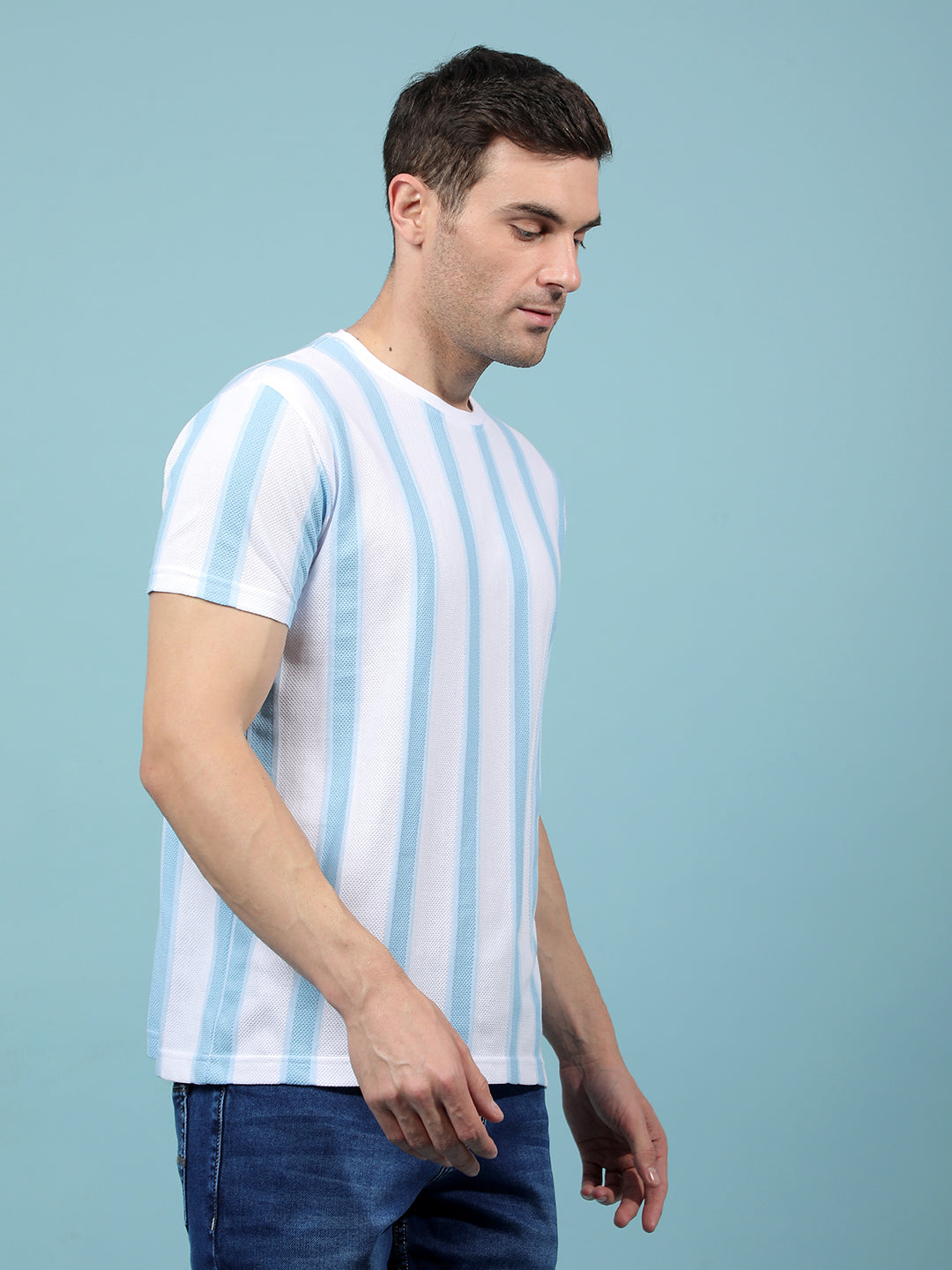 Blue Vertical Stripes T-Shirt-Men T-Shirts-Crimsoune Club