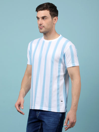 Blue Vertical Stripes T-Shirt-Men T-Shirts-Crimsoune Club
