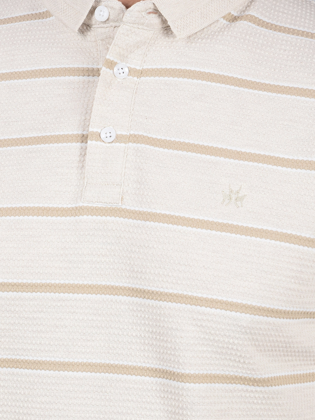 Beige Horizontal Stripes Polo Neck T-Shirt-Men T-Shirts-Crimsoune Club