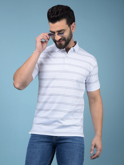 White Horizontal Stripes Polo-Neck T-Shirt-Men T-Shirts-Crimsoune Club