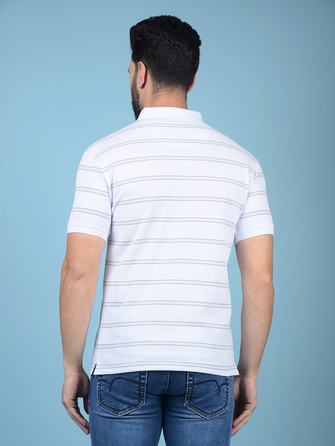White Horizontal Stripes Polo-Neck T-Shirt-Men T-Shirts-Crimsoune Club