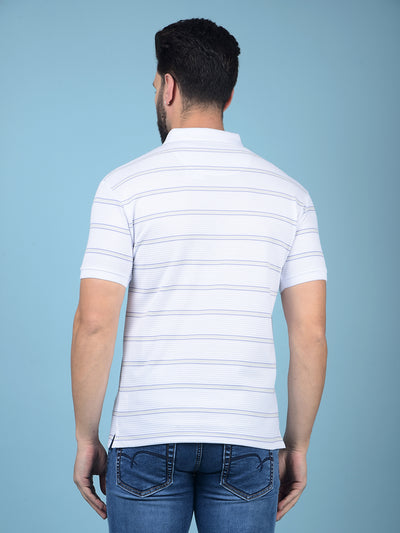 White Horizontal Stripes Polo-Neck T-Shirt-Men T-Shirts-Crimsoune Club