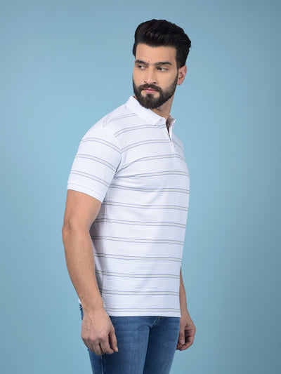White Horizontal Stripes Polo-Neck T-Shirt-Men T-Shirts-Crimsoune Club