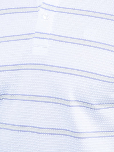 White Horizontal Stripes Polo-Neck T-Shirt-Men T-Shirts-Crimsoune Club